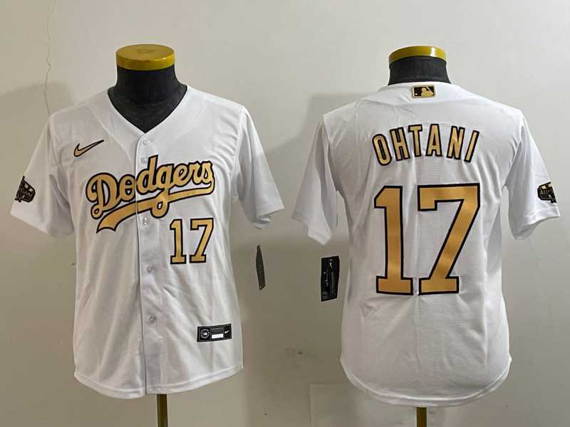 Youth Los Angeles Dodgers #17 Shohei Ohtani Number White 2022 All Star Stitched Flex Base Nike Jersey->mlb youth jerseys->MLB Jersey